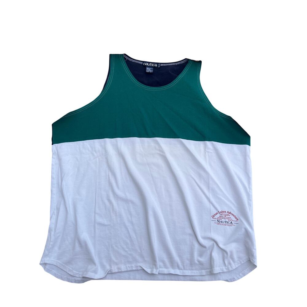 Green White “Great Lakes Adventure” Nautica Sailor Tank Top Men. XL.